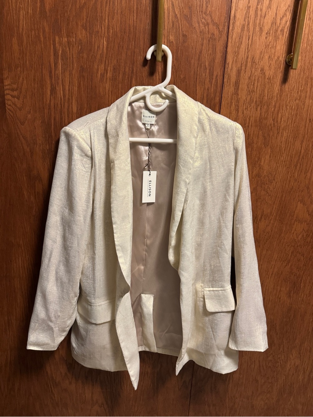 NWT Ellison Cream Shimmer Open-Front Blazer Jacket